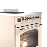 30'' Nostalgie II Series Freestanding Electric Induction Range - Antique White - Bronze trim