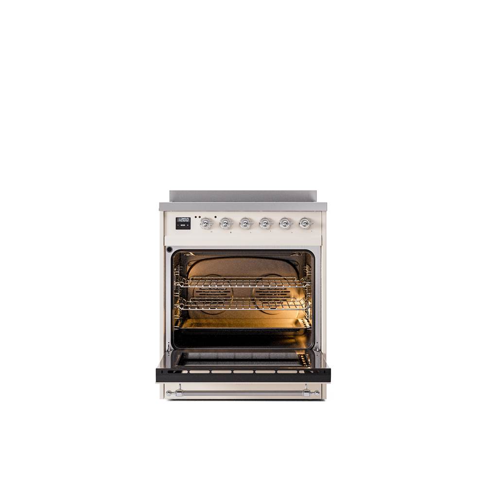 30'' Nostalgie II Series Freestanding Electric Induction Range - Antique White - Bronze trim