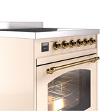 30'' Nostalgie II Series Freestanding Electric Induction Range - Antique White - Bronze trim