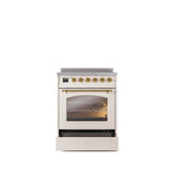 30'' Nostalgie II Series Freestanding Electric Induction Range - Antique White - Bronze trim