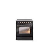 ILVE - 30'' Nostalgie II Series Freestanding Electric Induction Range - Glossy Black - Bronze trim - Bronze