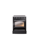 30'' Nostalgie II Series Freestanding Electric Induction Range - Glossy Black - Bronze trim