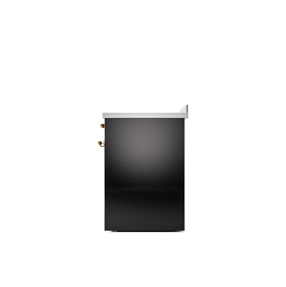30'' Nostalgie II Series Freestanding Electric Induction Range - Glossy Black - Bronze trim