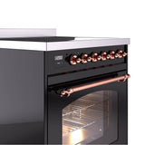 30'' Nostalgie II Series Freestanding Electric Induction Range - Glossy Black - Bronze trim
