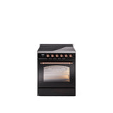 30'' Nostalgie II Series Freestanding Electric Induction Range - Glossy Black - Bronze trim