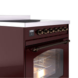 30'' Nostalgie II Series Freestanding Electric Induction Range - Burgundy - Bronze trim