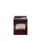 30'' Nostalgie II Series Freestanding Electric Induction Range - Burgundy - Bronze trim
