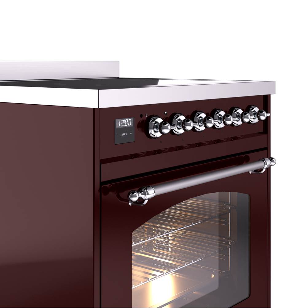 30'' Nostalgie II Series Freestanding Electric Induction Range - Burgundy - Bronze trim