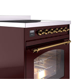 30'' Nostalgie II Series Freestanding Electric Induction Range - Burgundy - Bronze trim