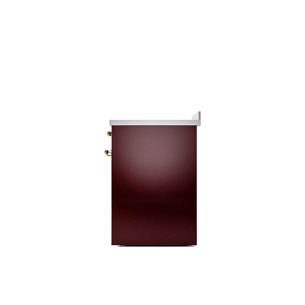 30'' Nostalgie II Series Freestanding Electric Induction Range - Burgundy - Bronze trim