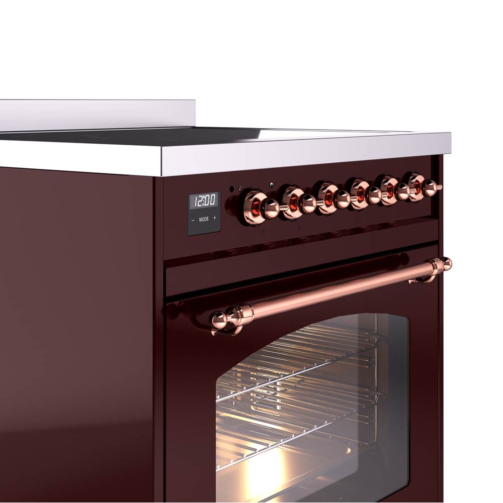 30'' Nostalgie II Series Freestanding Electric Induction Range - Burgundy - Copper trim