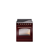 30'' Nostalgie II Series Freestanding Electric Induction Range - Burgundy - Copper trim