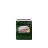 ILVE - 30'' Nostalgie II Series Freestanding Electric Induction Range - Emerald Green - Bronze trim - Bronze