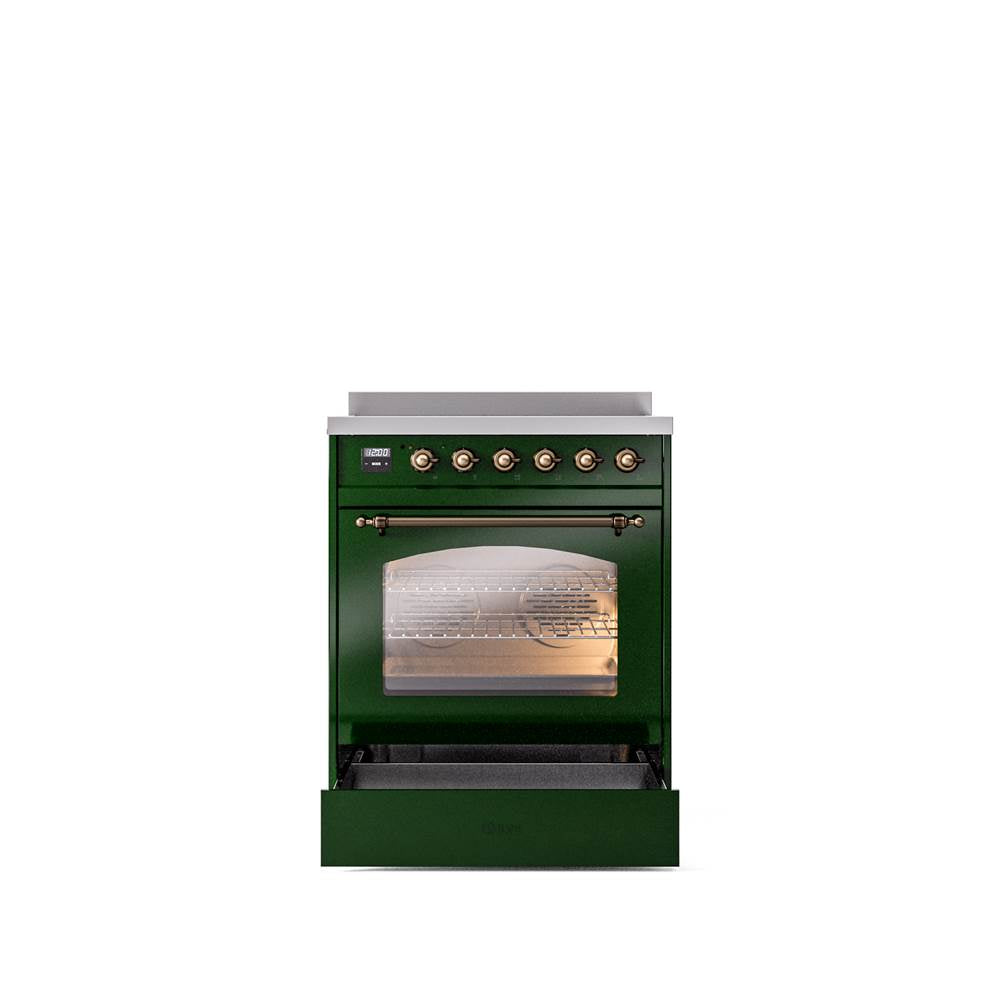 30'' Nostalgie II Series Freestanding Electric Induction Range - Emerald Green - Bronze trim