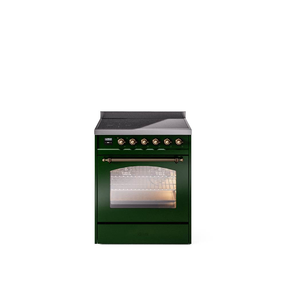30'' Nostalgie II Series Freestanding Electric Induction Range - Emerald Green - Bronze trim