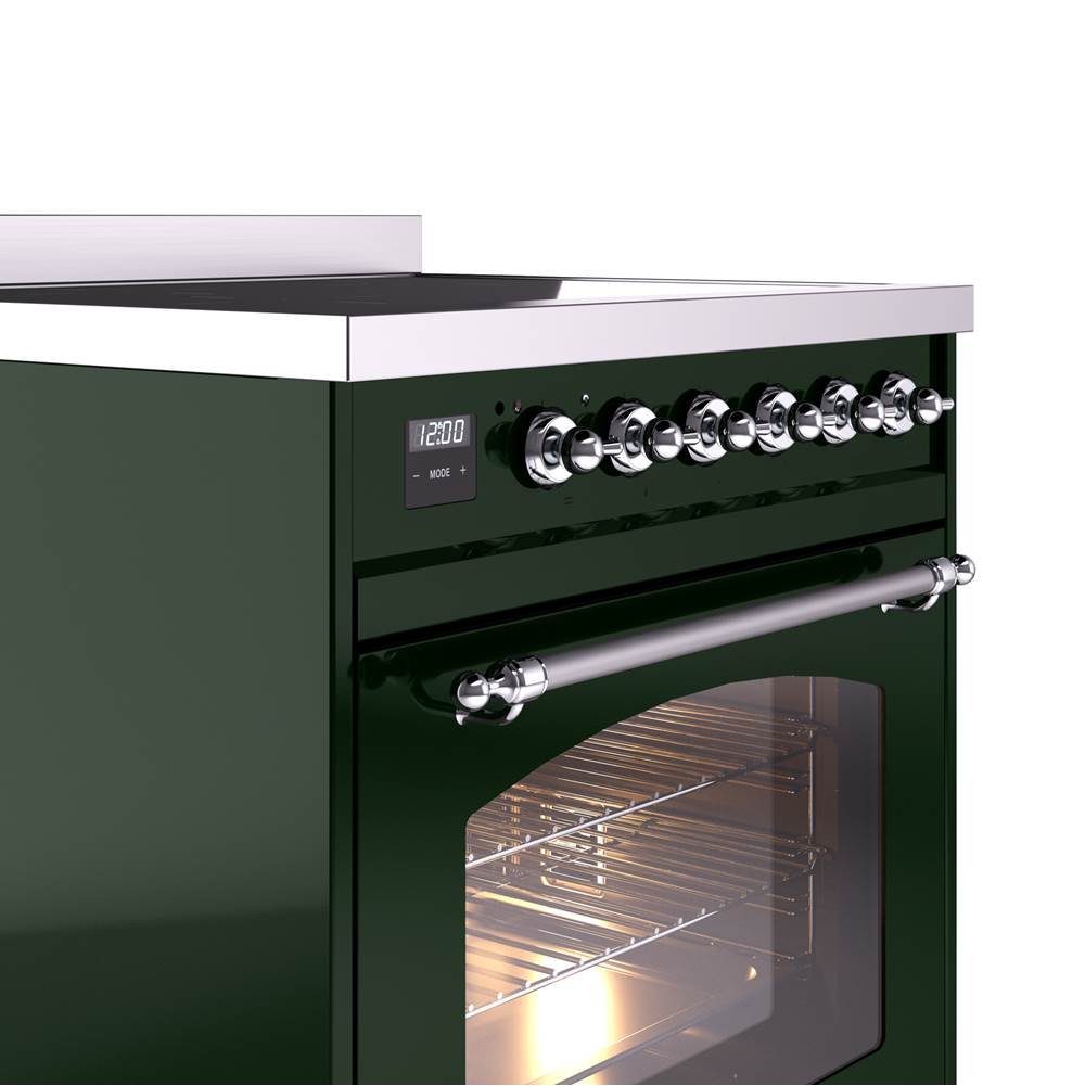 30'' Nostalgie II Series Freestanding Electric Induction Range - Emerald Green - Bronze trim