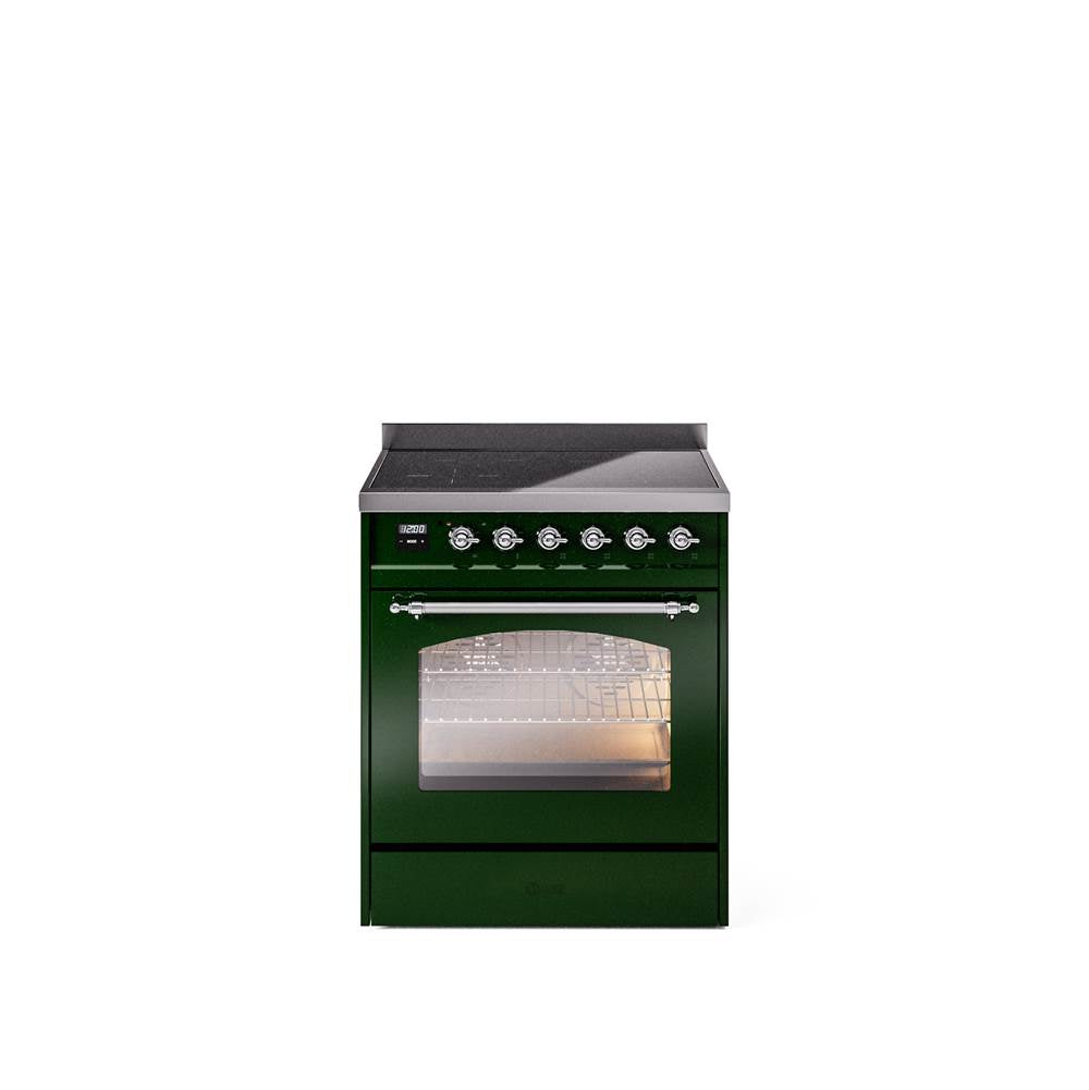 30'' Nostalgie II Series Freestanding Electric Induction Range - Emerald Green - Bronze trim