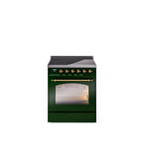 30'' Nostalgie II Series Freestanding Electric Induction Range - Emerald Green - Bronze trim