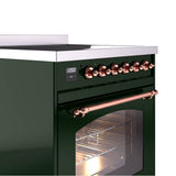 30'' Nostalgie II Series Freestanding Electric Induction Range - Emerald Green - Bronze trim