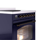 30'' Nostalgie II Series Freestanding Electric Induction Range - Midnight Blue - Bronze trim