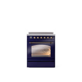 ILVE - 30'' Nostalgie II Series Freestanding Electric Induction Range - Midnight Blue - Bronze trim - Bronze