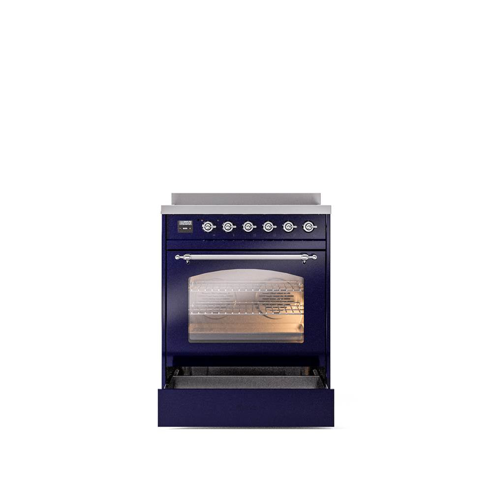 30'' Nostalgie II Series Freestanding Electric Induction Range - Midnight Blue - Bronze trim