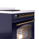 30'' Nostalgie II Series Freestanding Electric Induction Range - Midnight Blue - Bronze trim