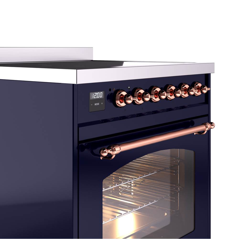 30'' Nostalgie II Series Freestanding Electric Induction Range - Midnight Blue - Bronze trim