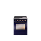 30'' Nostalgie II Series Freestanding Electric Induction Range - Midnight Blue - Bronze trim