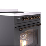 30'' Nostalgie II Series Freestanding Electric Induction Range - Matte Graphite - Bronze trim