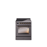 30'' Nostalgie II Series Freestanding Electric Induction Range - Matte Graphite - Bronze trim