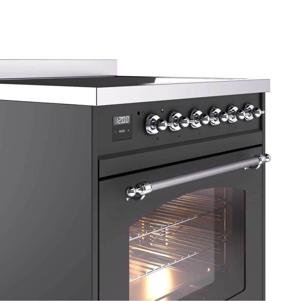 30'' Nostalgie II Series Freestanding Electric Induction Range - Matte Graphite - Bronze trim