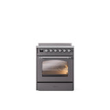 ILVE - 30'' Nostalgie II Series Freestanding Electric Induction Range - Matte Graphite - Chrome trim - Chrome