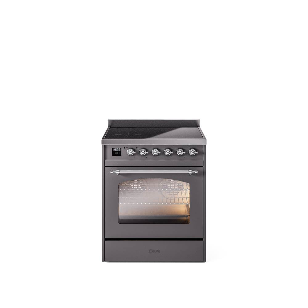 30'' Nostalgie II Series Freestanding Electric Induction Range - Matte Graphite - Bronze trim