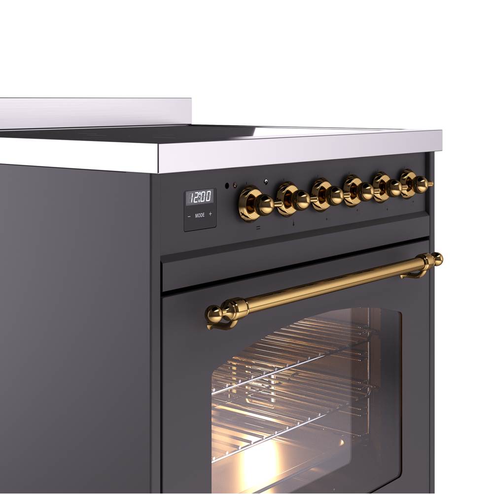 30'' Nostalgie II Series Freestanding Electric Induction Range - Matte Graphite - Bronze trim