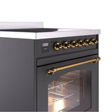 30'' Nostalgie II Series Freestanding Electric Induction Range - Matte Graphite - Bronze trim