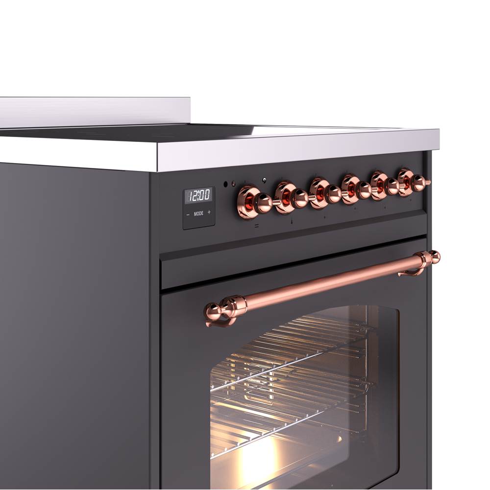 30'' Nostalgie II Series Freestanding Electric Induction Range - Matte Graphite - Bronze trim