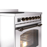 30'' Nostalgie II Series Freestanding Electric Induction Range - Stainless Steel - Bronze trim
