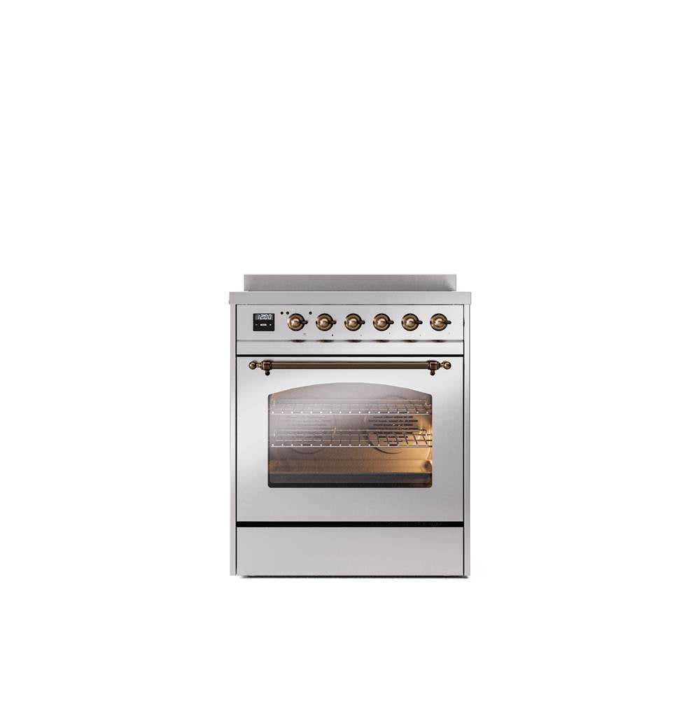 ILVE - 30'' Nostalgie II Series Freestanding Electric Induction Range - Stainless Steel - Bronze trim - Bronze