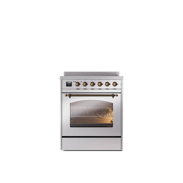 ILVE - 30'' Nostalgie II Series Freestanding Electric Induction Range - Stainless Steel - Bronze trim - Bronze