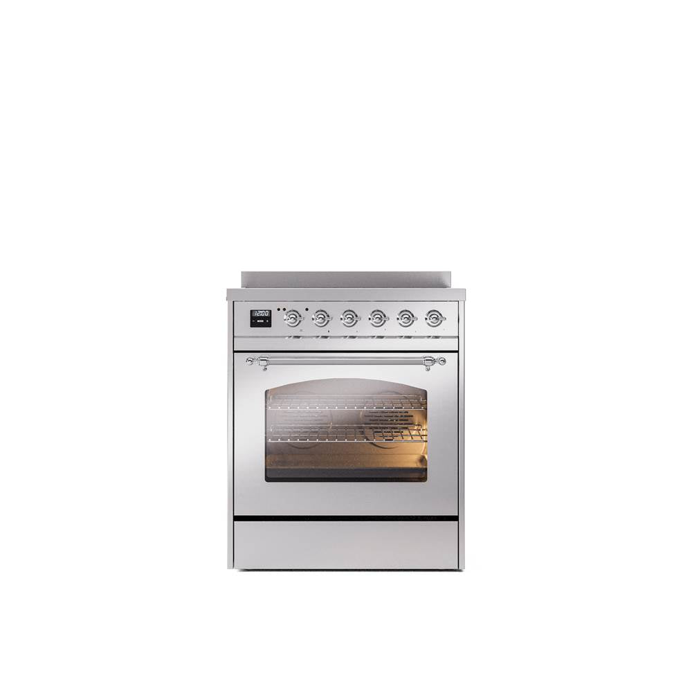 ILVE - 30'' Nostalgie II Series Freestanding Electric Induction Range - Stainless Steel - Chrome trim - Chrome