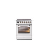 ILVE - 30'' Nostalgie II Series Freestanding Electric Induction Range - White - Bronze trim - Bronze