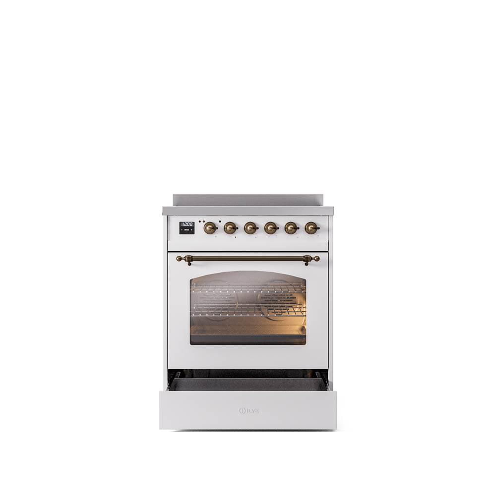 30'' Nostalgie II Series Freestanding Electric Induction Range - White - Bronze trim