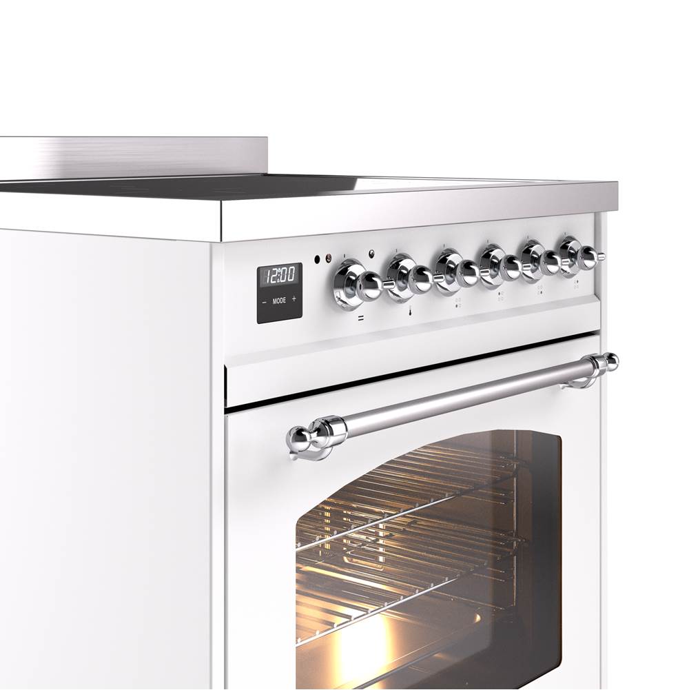 30'' Nostalgie II Series Freestanding Electric Induction Range - White - Bronze trim