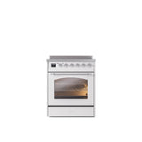 ILVE - 30'' Nostalgie II Series Freestanding Electric Induction Range - White - Chrome trim - Chrome