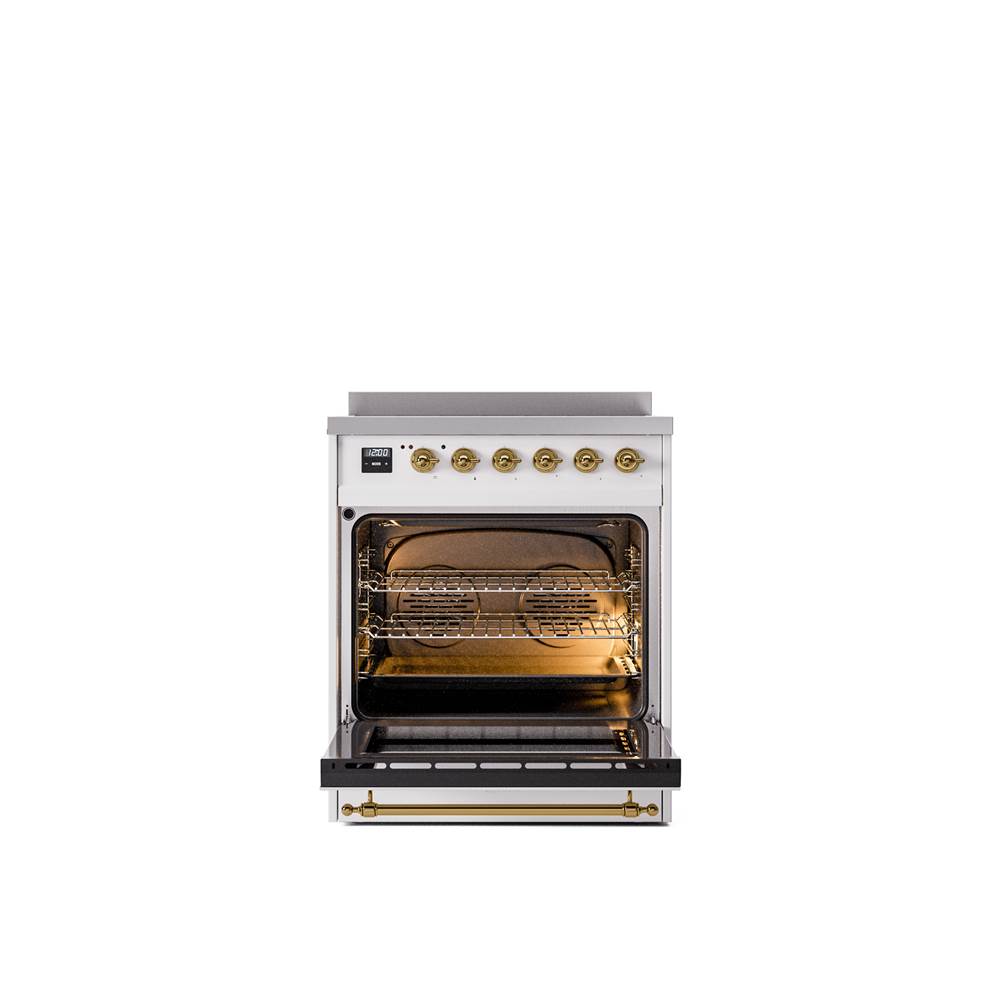 30'' Nostalgie II Series Freestanding Electric Induction Range - White - Bronze trim
