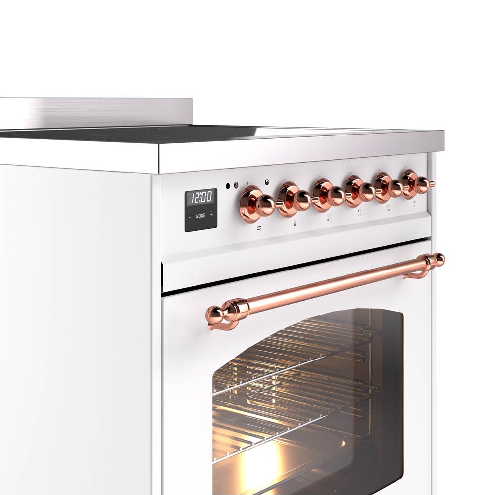 30'' Nostalgie II Series Freestanding Electric Induction Range - White - Bronze trim