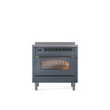 ILVE - 36'' Nostalgie II Series Freestanding Electric Induction Range - Blue Grey - Bronze trim - Bronze