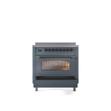 36'' Nostalgie II Series Freestanding Electric Induction Range - Blue Grey - Bronze trim