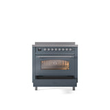 36'' Nostalgie II Series Freestanding Electric Induction Range - Blue Grey - Bronze trim